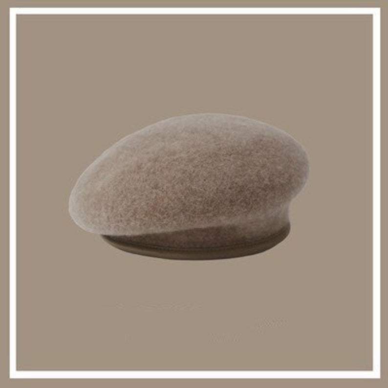 Vintage Style Wool Beret for Women with Leather Rim.