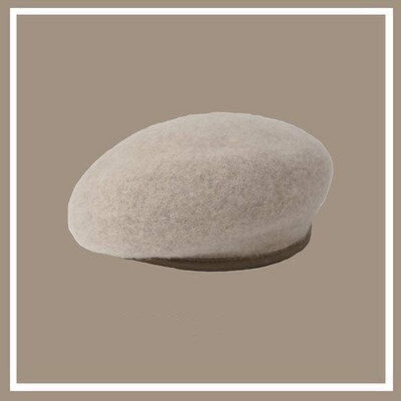Vintage Style Wool Beret for Women with Leather Rim.