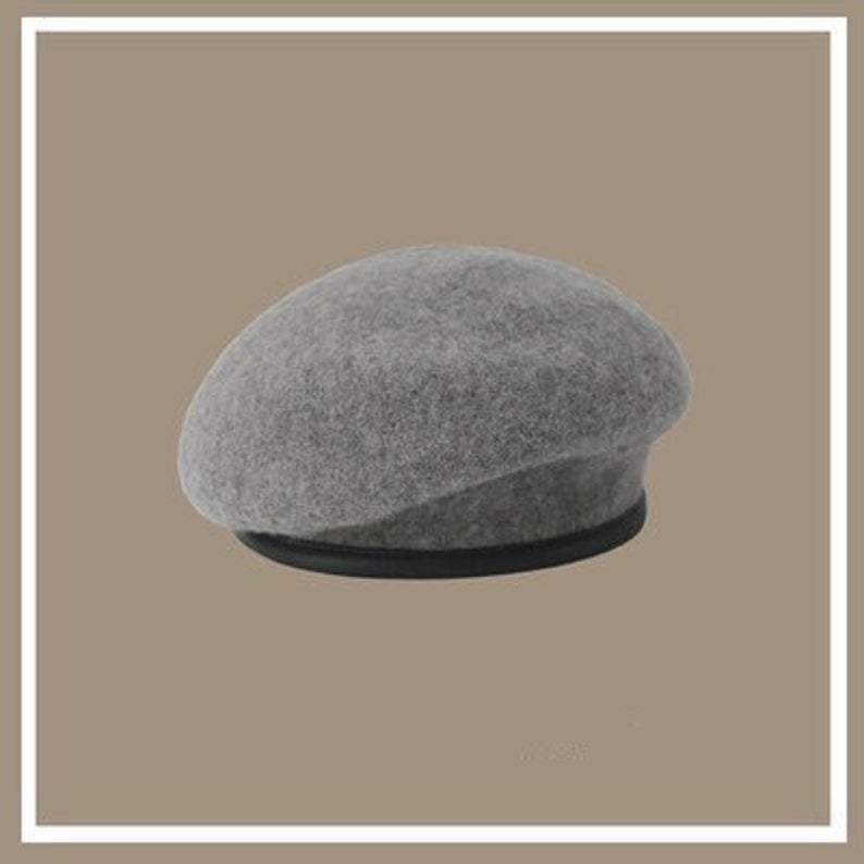 Vintage Style Wool Beret for Women with Leather Rim.