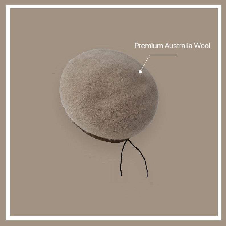 Vintage Style Wool Beret for Women with Leather Rim.