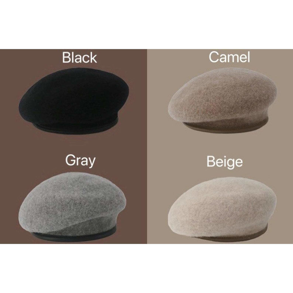 Vintage Style Wool Beret for Women with Leather Rim.