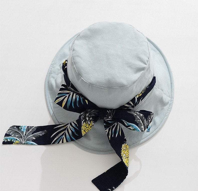 Two way Women Bucket Sun Hat with Bow Tie.