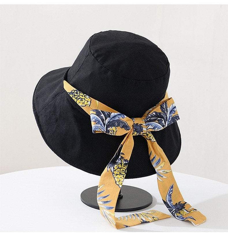 Two way Women Bucket Sun Hat with Bow Tie.