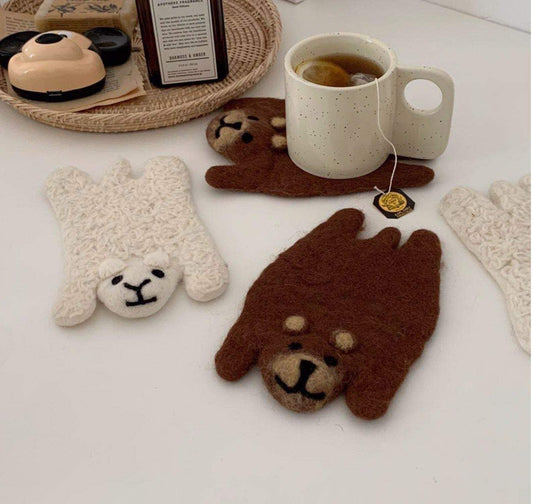 Wool Felted Bear/Sheep Coaster.