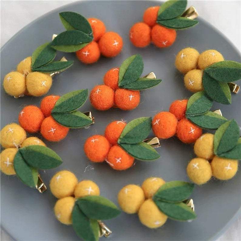 Wool Felted Orange/Lemon/Peach/Cherry Hair clip for Girls.