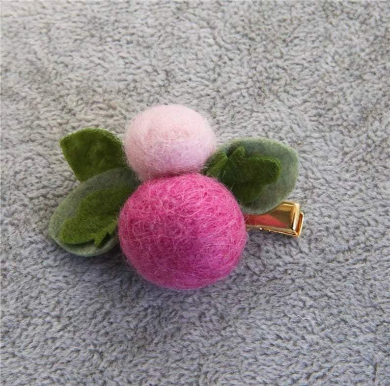 Wool Felted Orange/Lemon/Peach/Cherry Hair clip for Girls.