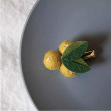 Load image into Gallery viewer, Wool Felted Orange/Lemon/Peach/Cherry Hair clip for Girls.