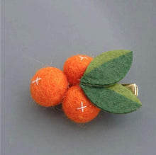 Load image into Gallery viewer, Wool Felted Orange/Lemon/Peach/Cherry Hair clip for Girls.