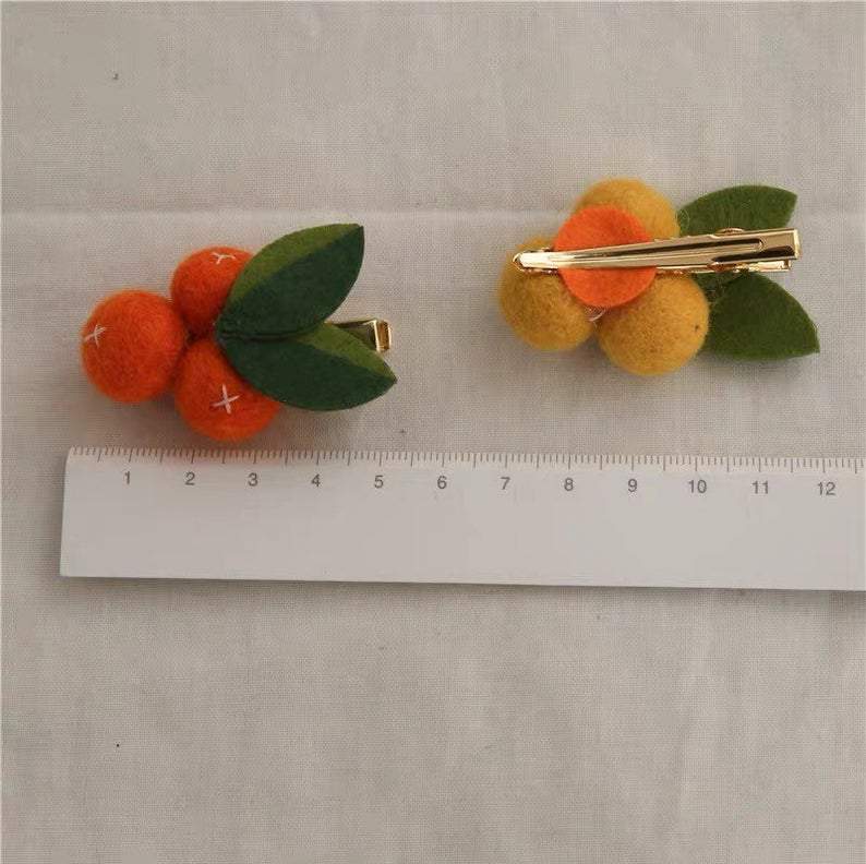 Wool Felted Orange/Lemon/Peach/Cherry Hair clip for Girls.
