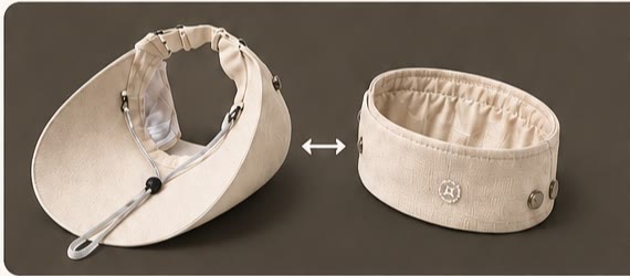 Open-top visor and detached soft crown shown as separate pieces